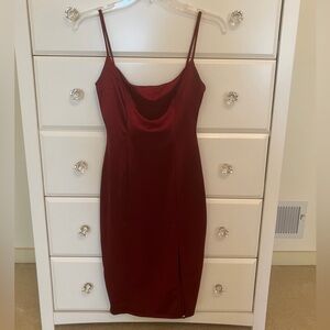 Windsor Burgundy Satin Midi Dress